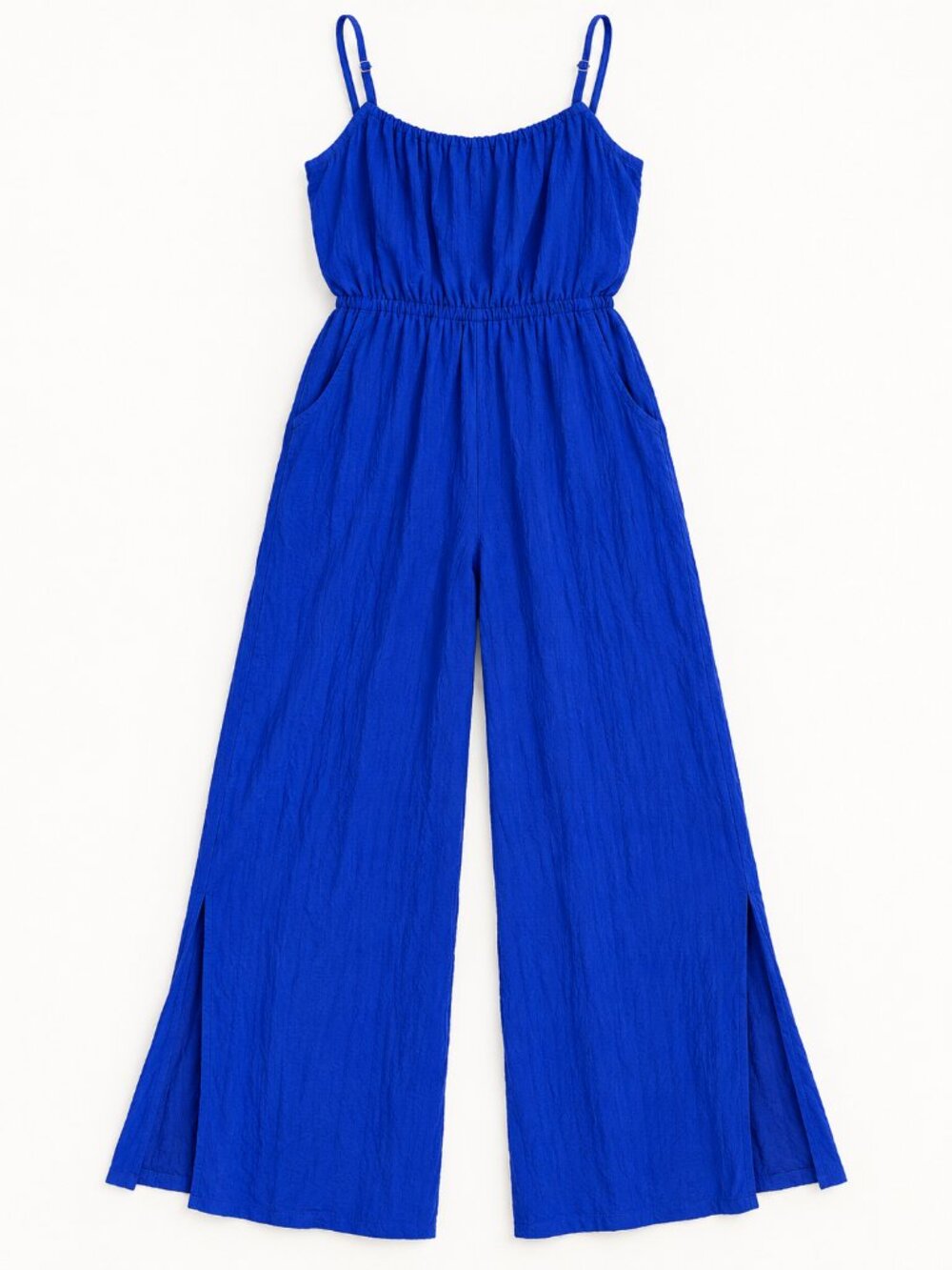 Haute Hippie Blue Linen Blend Wide Leg Jumpsuit Size L